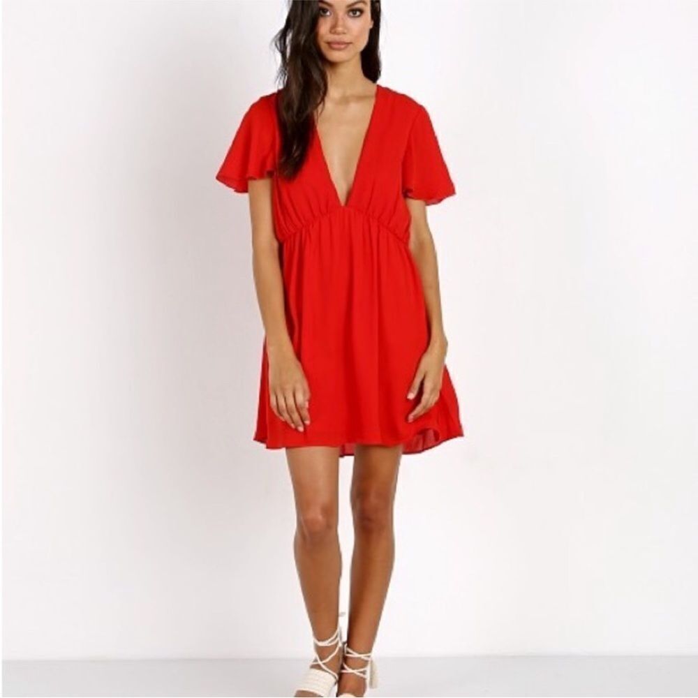 SHOW ME YOUR MUMU | Red Austin Short Flutter Sleeve Mini Dress Women’s Size XS